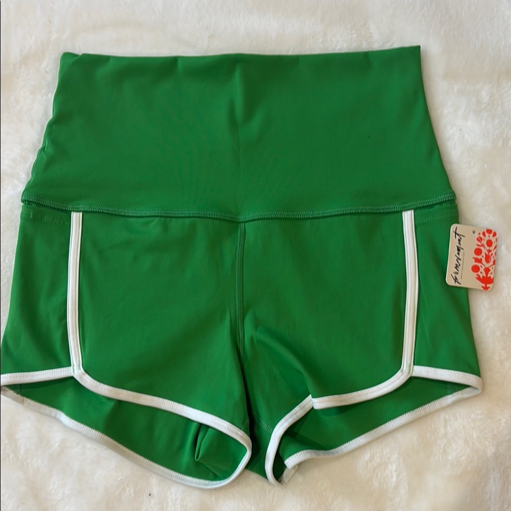 FP Movement by Free People Green Athletic Shorts with White Trim